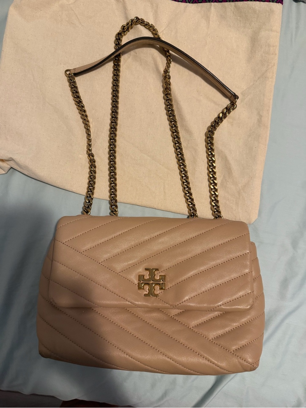 Tory Burch Quilted Chevron Shoulder Bag - Nude Pink with Gold Hardware